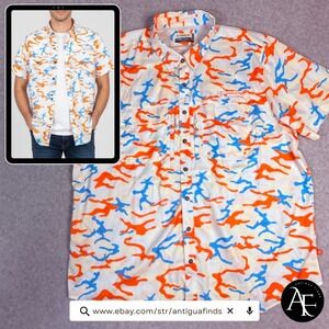 Magellan‎ Outdoors Club Whataburger Mens XL Fishing Shirt Camo Orange Blue White